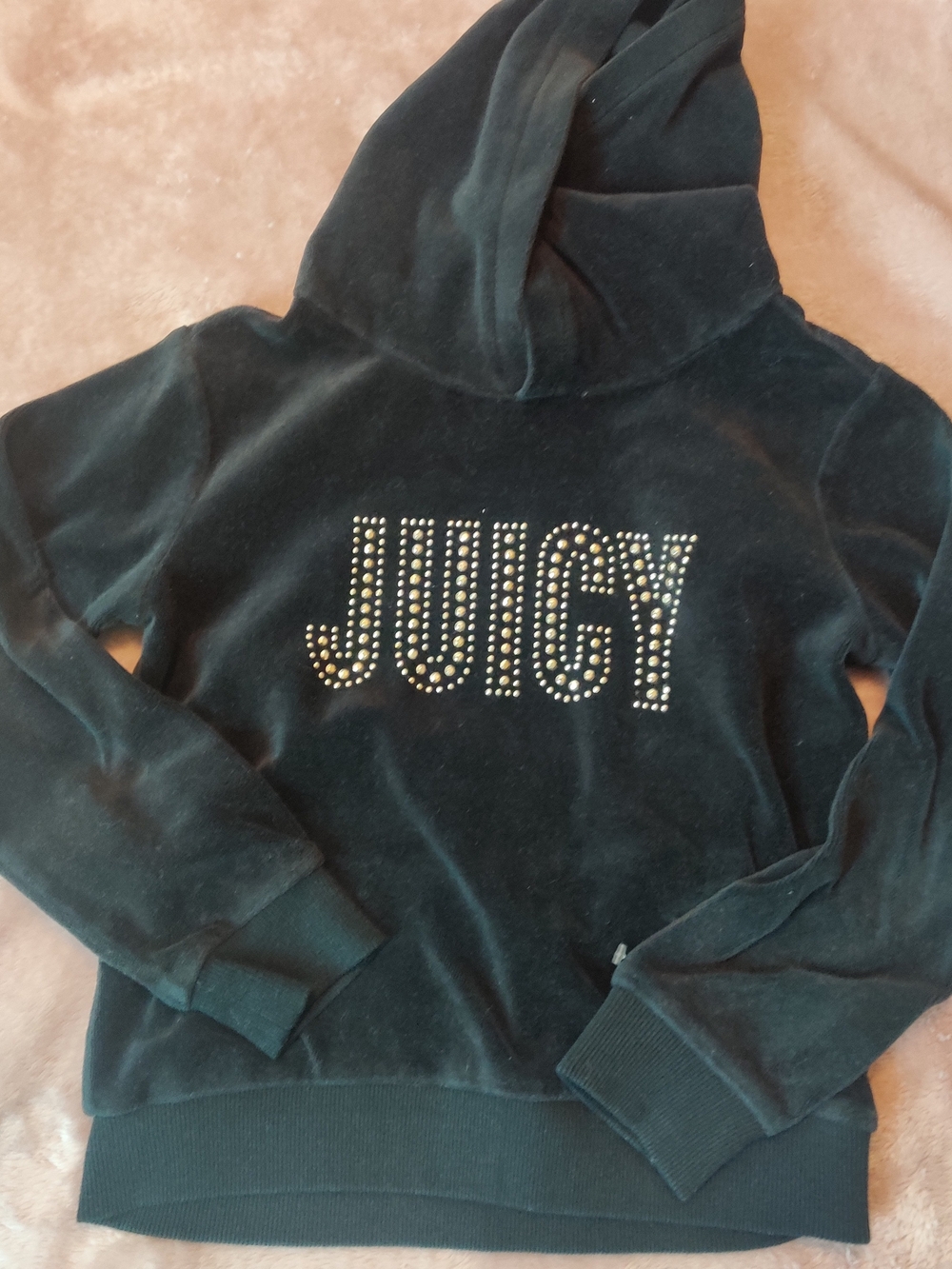 Juicy Couture Kids Black Velour Hoodie Jacket with Stud Logo